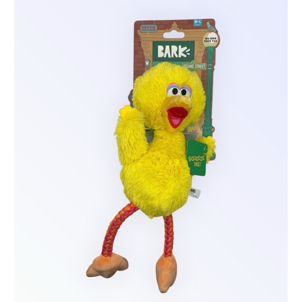 BIG BIRD BARK BOX DOG TOY TUG ROPE SQUEAKY NEW!!